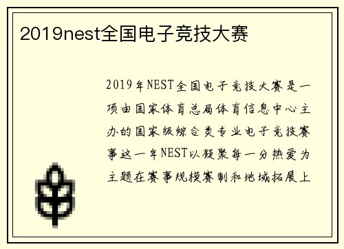 2019nest全国电子竞技大赛
